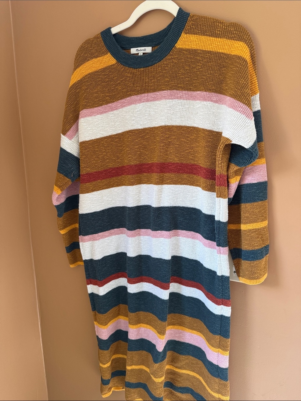 Madewell Striped Crewneck Sweater Dress - Mustard, Navy, Pink, White & Red